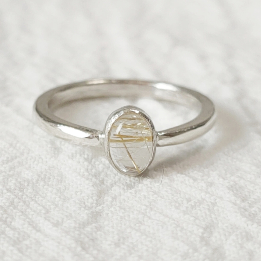 ルチルクォーツ シルバーリング 4月 誕生石 天然石 シルバー925 SV925 石留め 鏡面