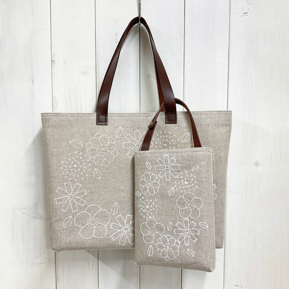 リネントート＆バッグインバッグ セット【花かんむり 白