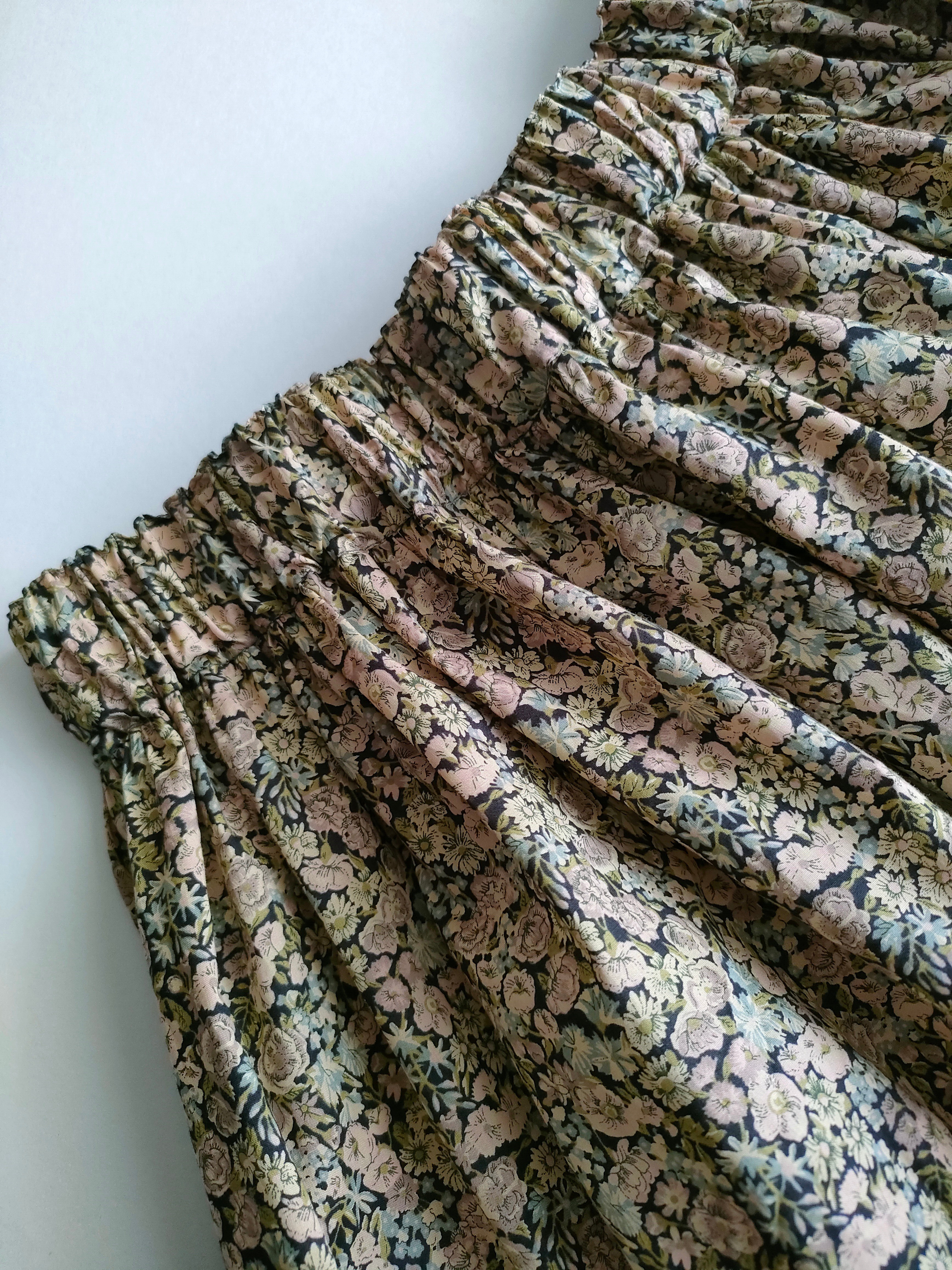 リバティ　チャイブ　スモーキーピンク　ロングスカート　check&stripe柄