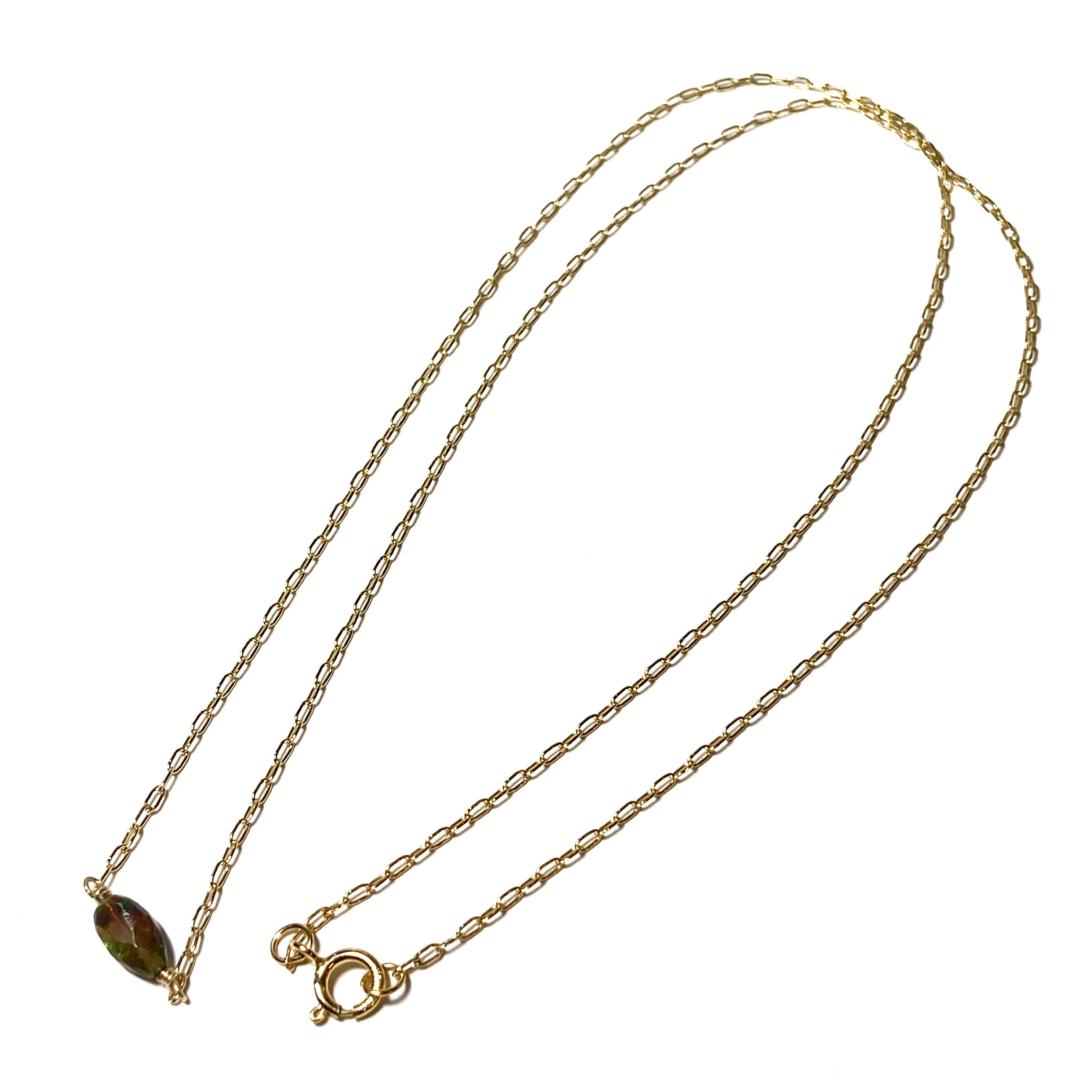 オパール　ブラックオパール　ビーズ　ネックレス　14kgf    イエローゴールド