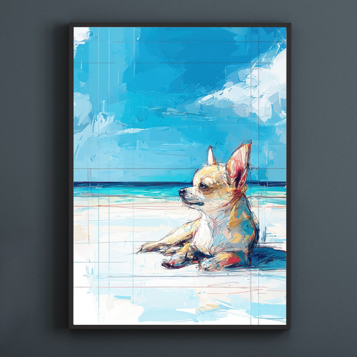 チワワ犬とビーチのスケッチ No.1】海・犬の絵・犬のイラスト