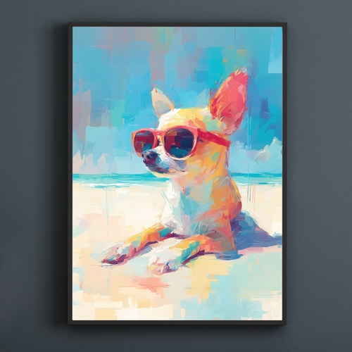 チワワ犬とビーチのスケッチ No.3】海・犬の絵・犬のイラスト