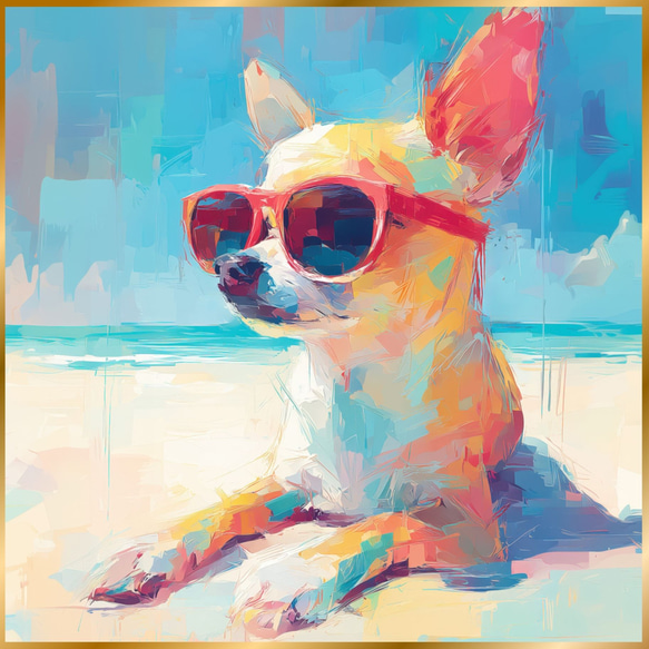 チワワ犬とビーチのスケッチ No.3】海・犬の絵・犬のイラスト