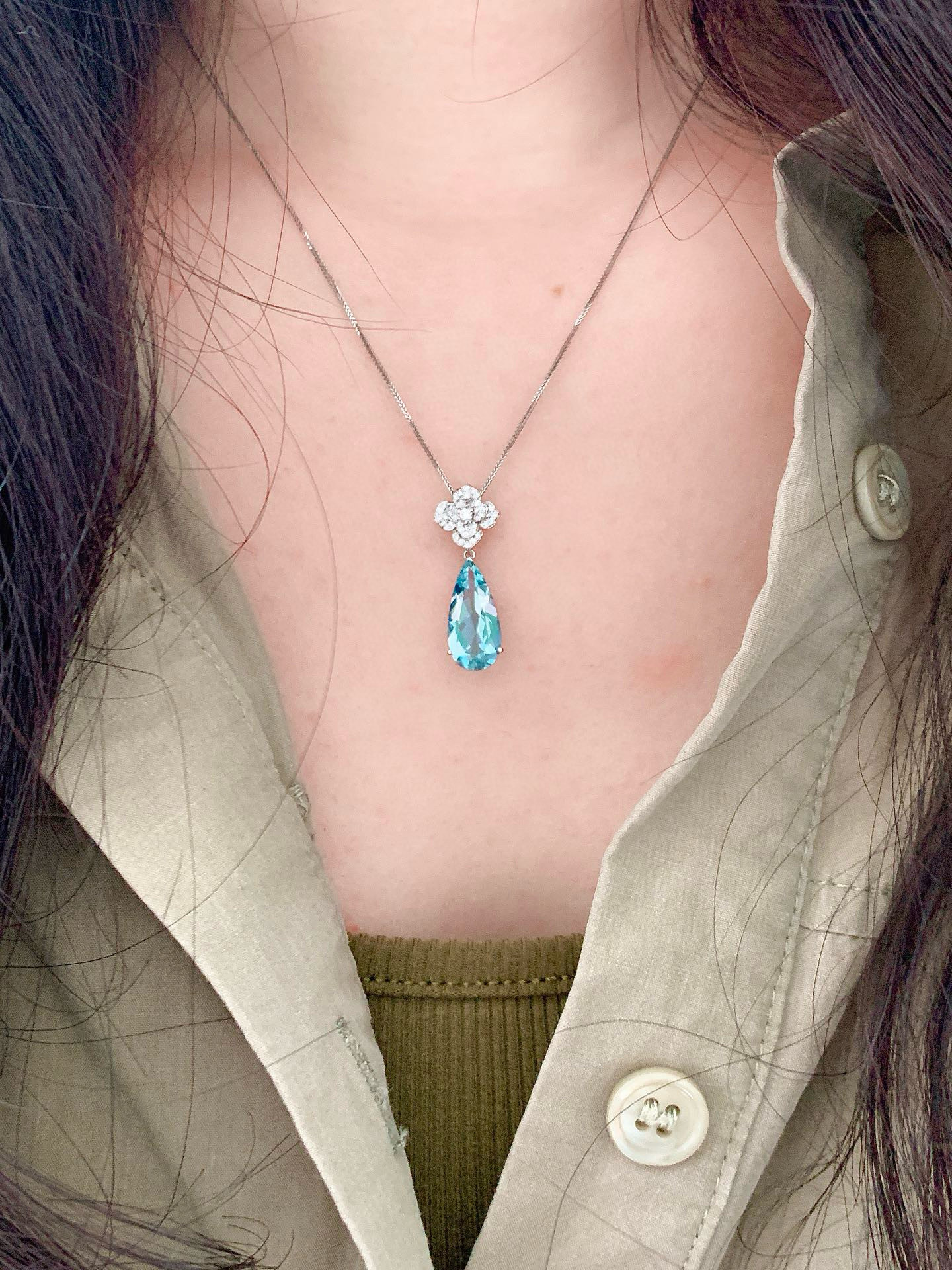 「ギフト」K18  天然アクアマリン　天然ダイヤモンド　和名藍玉　水宝玉 3月誕生石　ネックレス　25/4/10