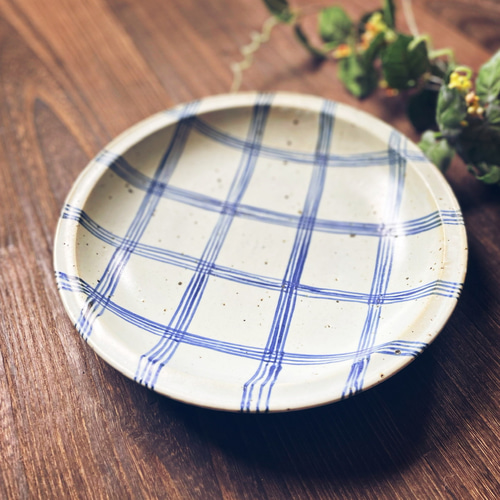 白マット呉須筋格子柄＊25センチ＊オプションあり＊ 大皿 陶房杉 通販
