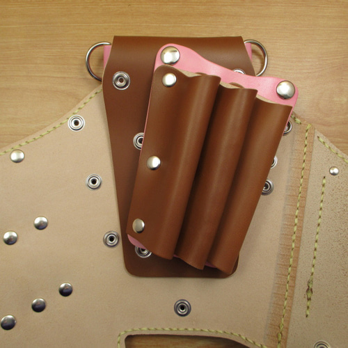 本革 ハンドメイド 6丁差し シザーケース (キャメル×ピンク) SCA-100