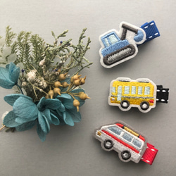 オーダーメイド☆救急車☆ベビーヘアクリップ　ヘアゴム 送料無料3点セット♩救急車・消防車・タンクローリーのベビー