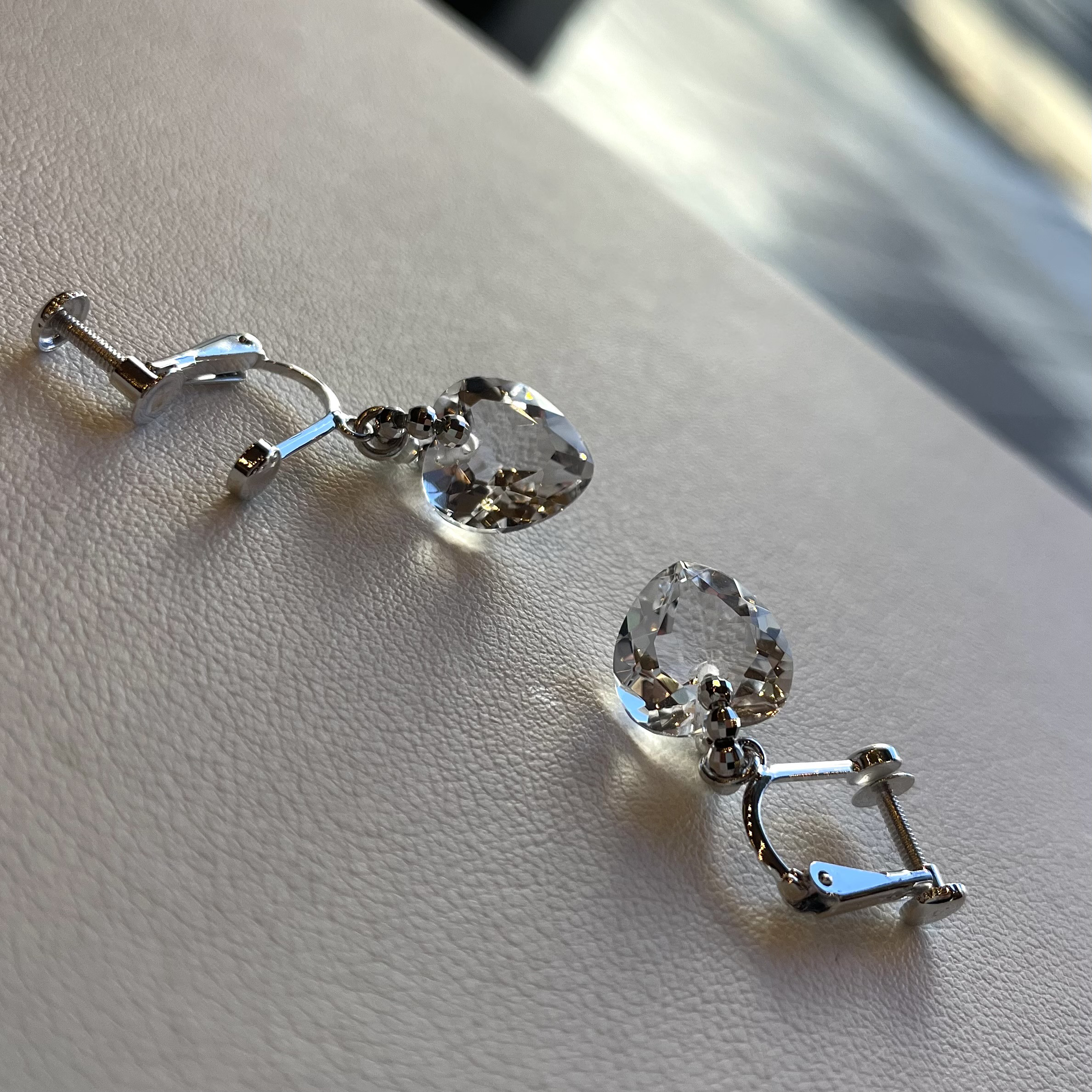 水晶ハート、SVイヤリング　No.36340