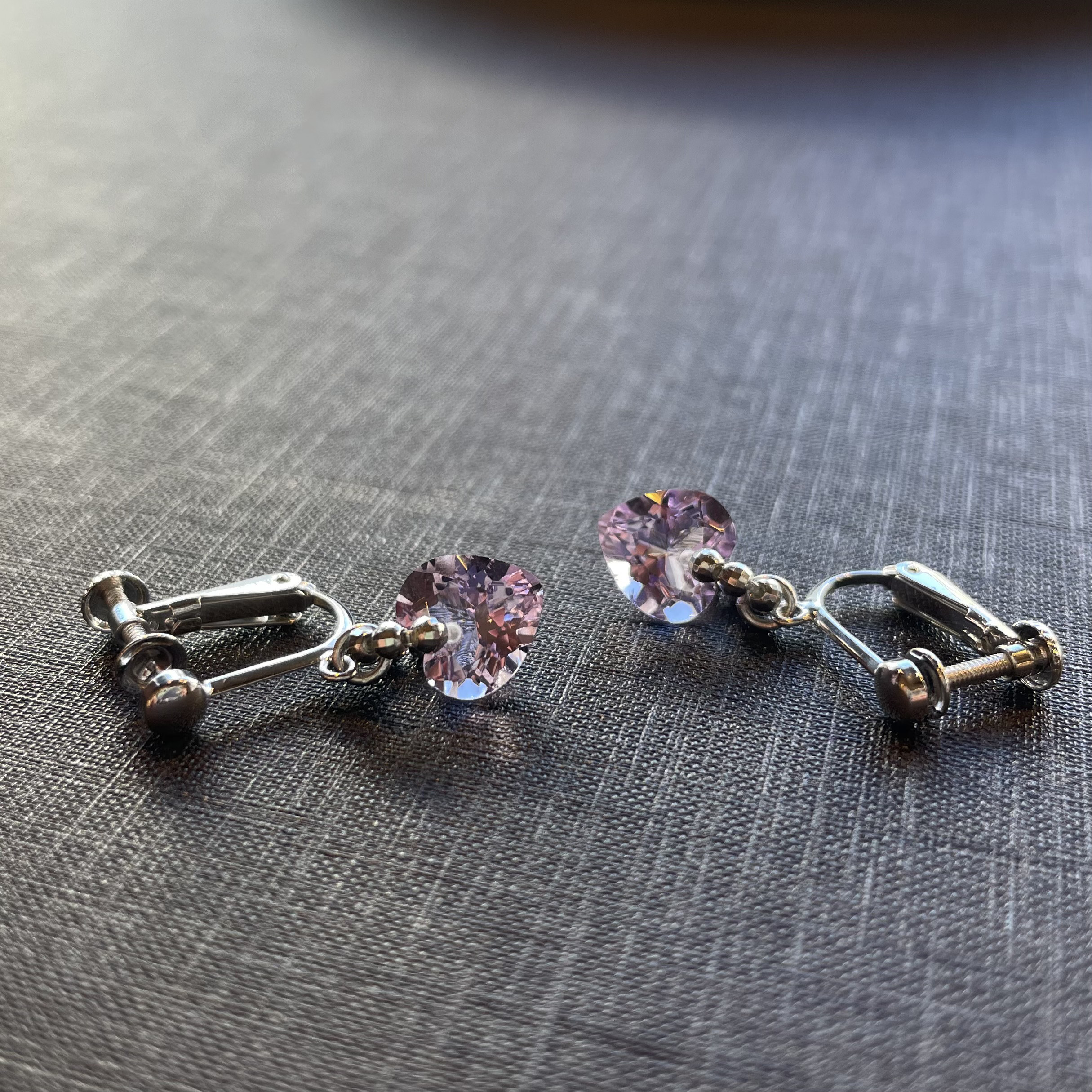 アメシストハート、SVイヤリング　No.36387