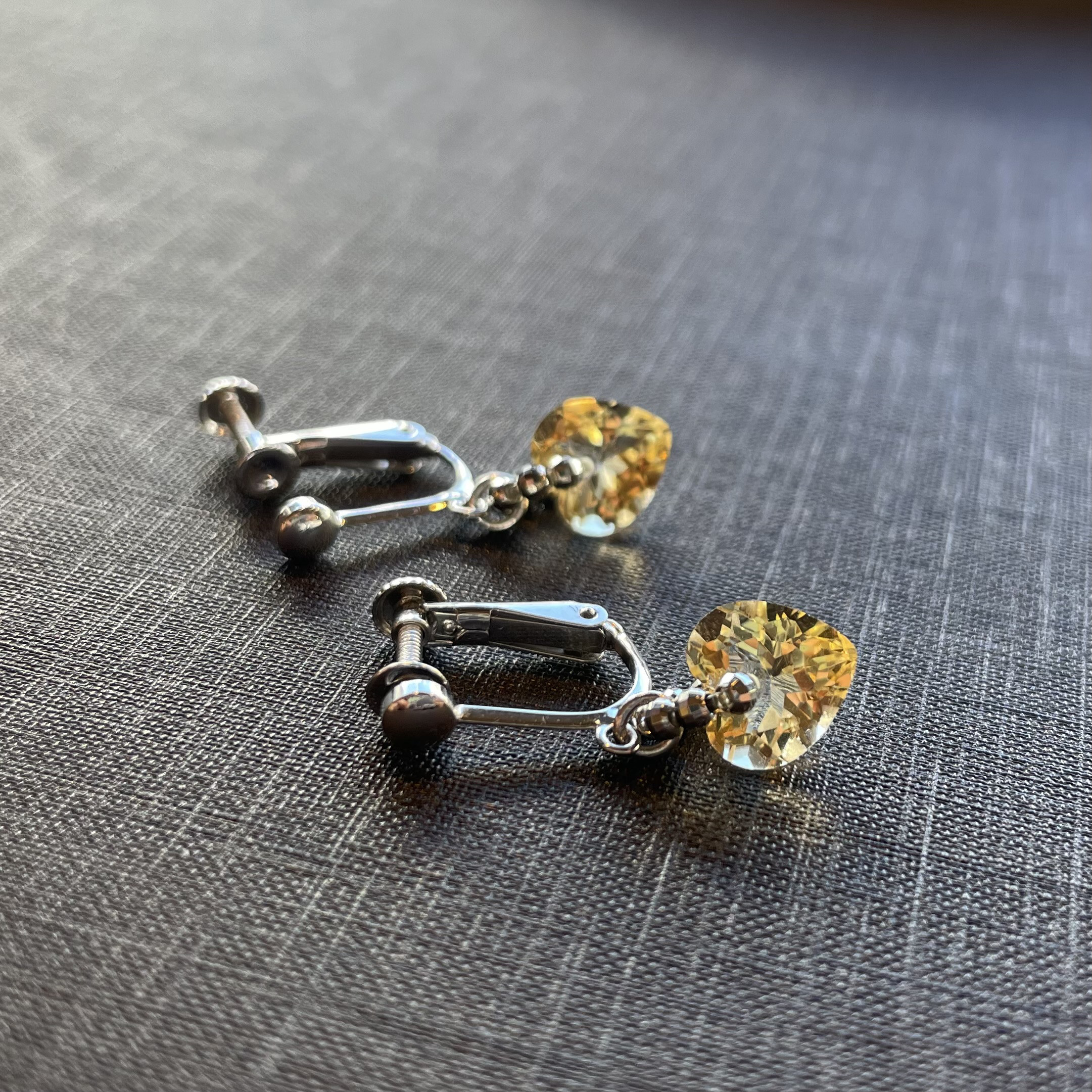 黄水晶ハート、SVイヤリング　No.36386