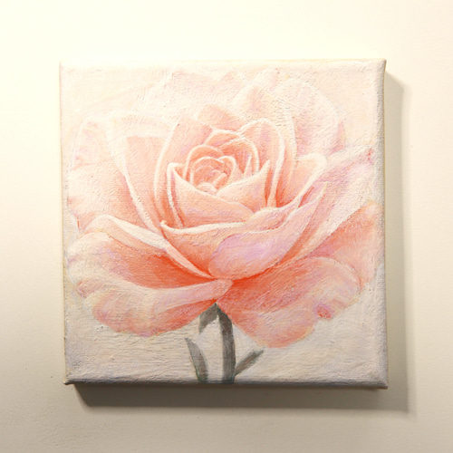 原画 バラ 春を楽しむ 15㎝角 アクリル画 手描き 淡いピンク色