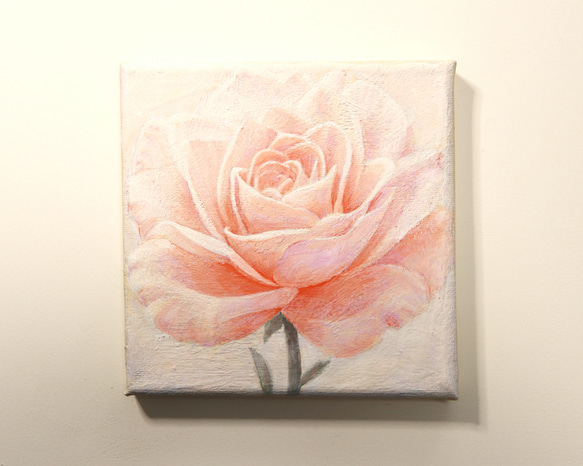 原画 バラ 春を楽しむ 15㎝角 アクリル画 手描き 淡いピンク色