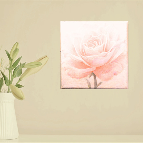 ピンクの薔薇　油絵　原画　手描き 絵画 油絵 ばら（ピンクのバラ） （岡島哲夫） 【肉筆】【油絵