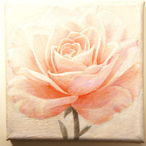 原画 バラ 春を楽しむ 15㎝角 アクリル画 手描き 淡いピンク色