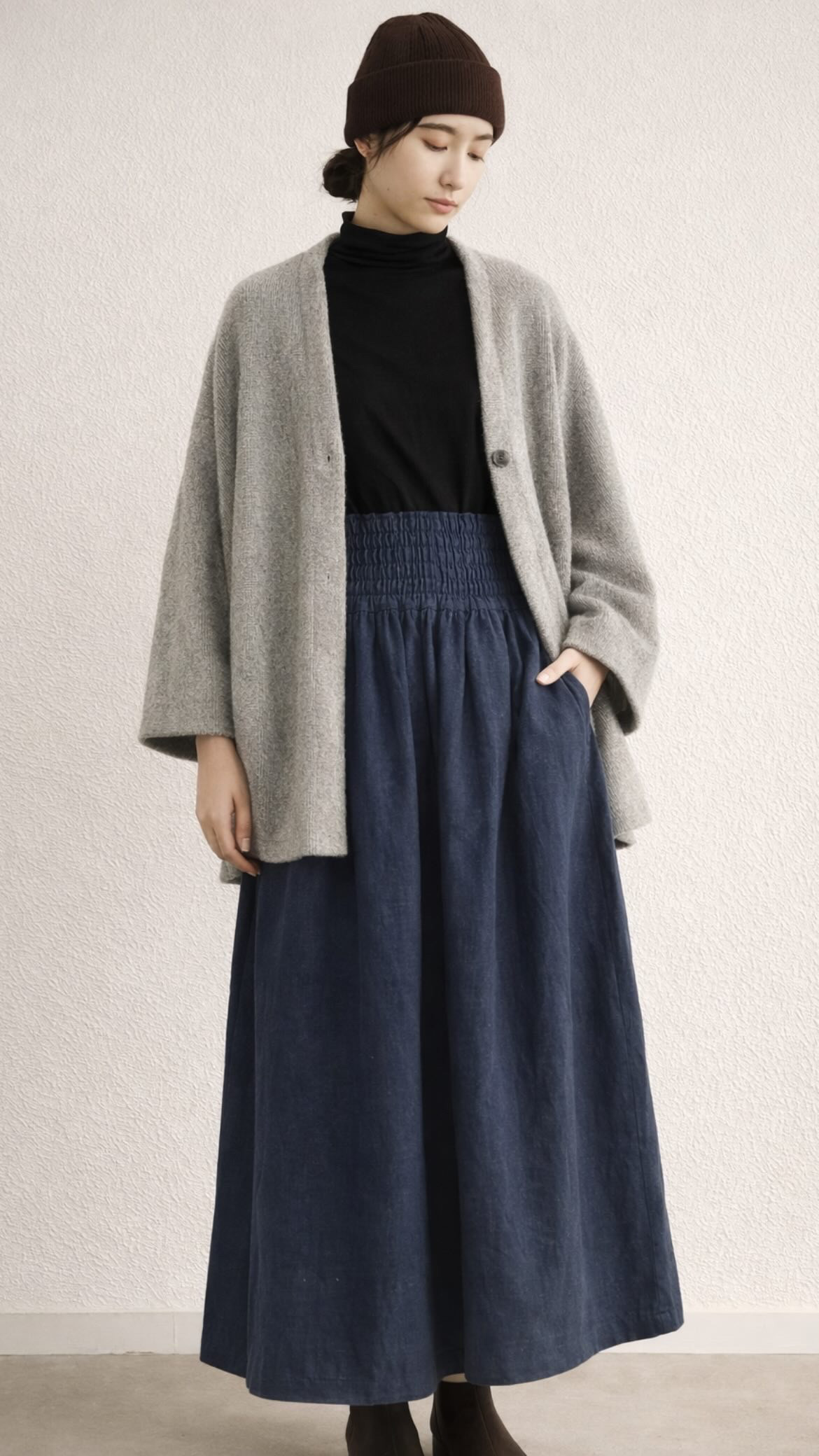 （Hjärta) 遠州から届く、星屑を織り込んだタック＆ギャザースカート 遠州織物