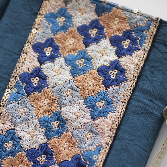 インド・インド刺繍リボン スマホショルダー・グリーン 2枚目の画像