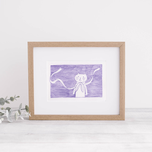 世界で1点だけのオリジナルイラスト・パープル・紫・リボンくるくる猫