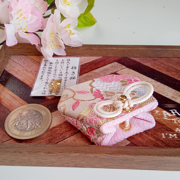 ❁新作❁　お守り袋　金欄　❋お花のブーケ(シャンパン×コーラル)❋　セット売りもあります 7枚目の画像