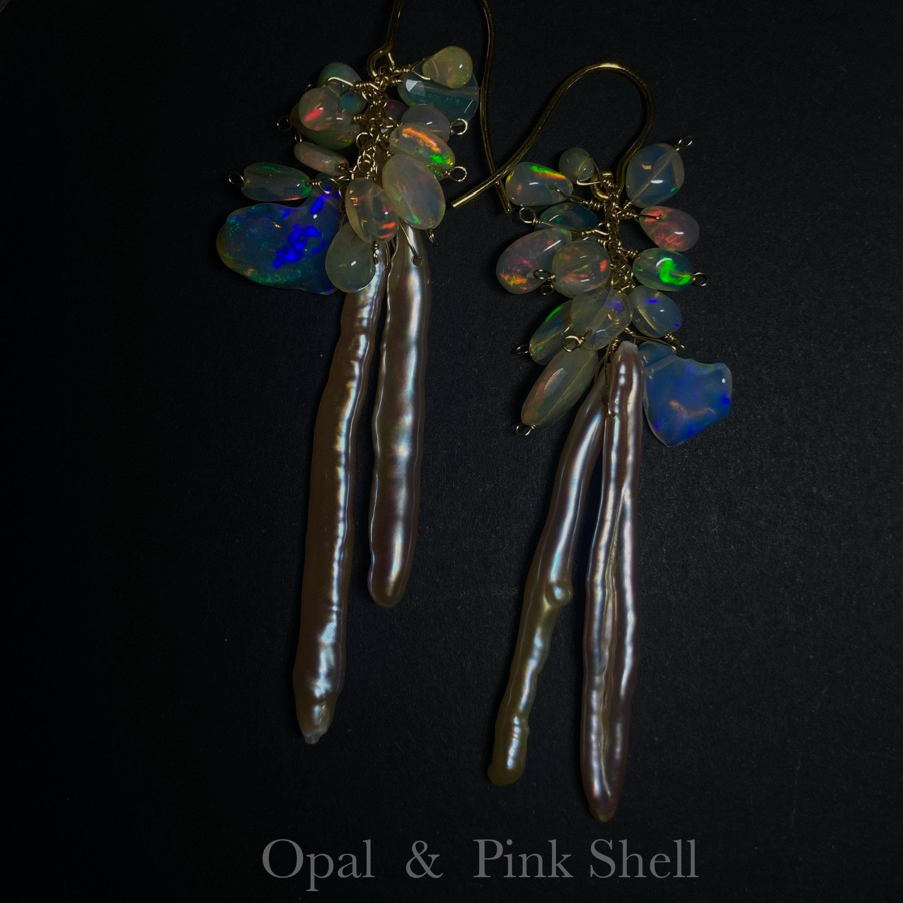 オパール ＆ 淡水パール　ウェロオパール　シェル　ピアス　14kgf