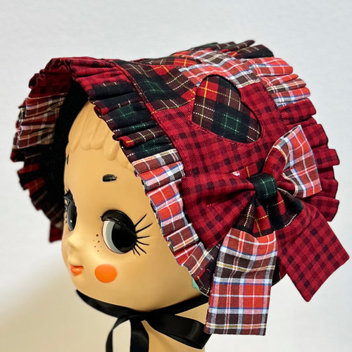 パッチワーク ハート ヘッドドレス （赤チェック） ロリータ ロリィタ