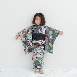 簡単着付　ウィリアムモリス柄　セパレート着物　子供用浴衣 作り帯付き　七五三 簡単着付 ウィリアムモリス柄 セパレート着物 子供用浴衣 作り帯