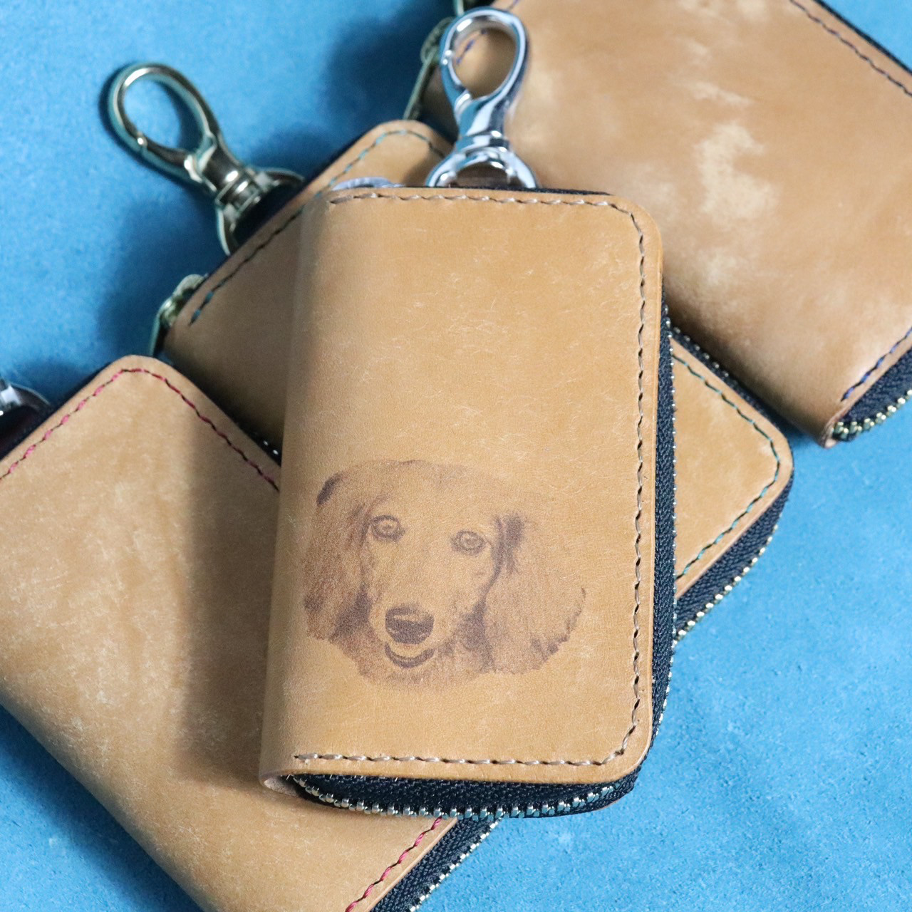 ファスナー　キーケース　スマートキー　革　免許証　おしゃれ　鍵　コンパクト　うちの子　犬