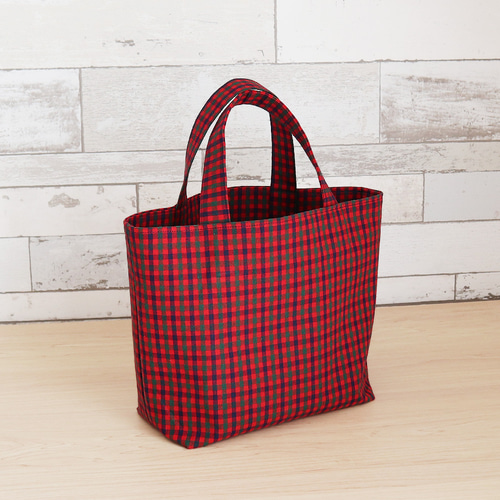 赤馬ワッペン付き】 ファミリア風 赤チェック タータンチェック マチ