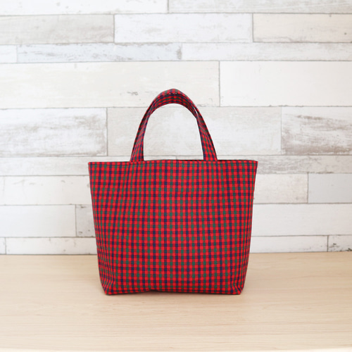 赤馬ワッペン付き】 ファミリア風 赤チェック タータンチェック マチ