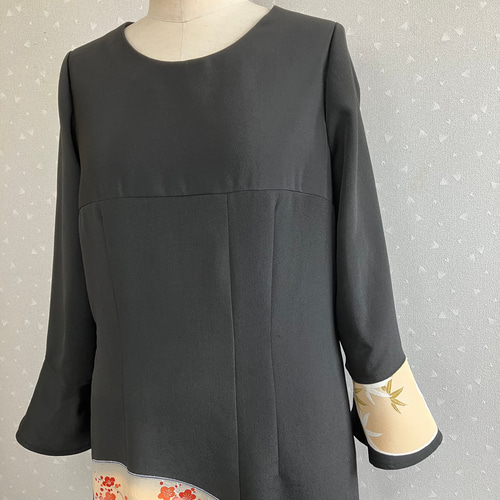 No.146ロングワンピースM〜L11号黒留袖ドレス着物リメイク袖口