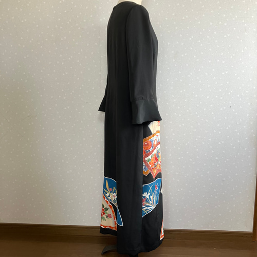 No.146ロングワンピースM〜L11号黒留袖ドレス着物リメイク袖口