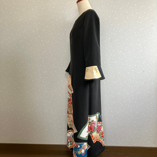 No.146ロングワンピースM〜L11号黒留袖ドレス着物リメイク袖口