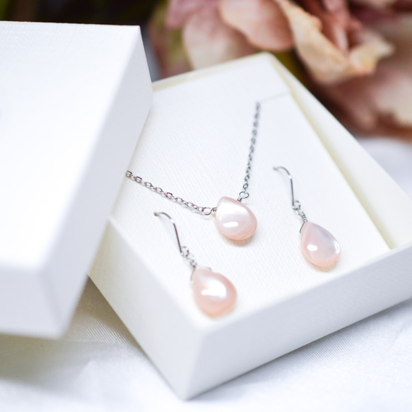 【Creema限定 新春福袋2026〈梅〉】【ピンクシェルのネックレス&ピアス(イヤリング)】サージカルステンレス 4枚目の画像