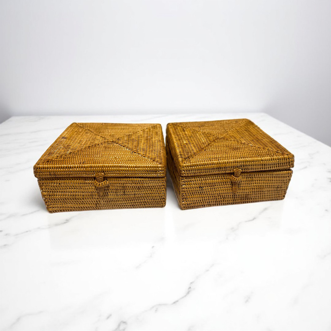 アタ細工　細編み 多目的 BOXケース　小物入れ スパイス入れ　薬箱 カトラリー 化粧品 小物ケース　ラタン