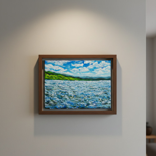 油絵 原画【蒼天と青い花】空と花畑の風景画 絵画 油彩画 インテリア