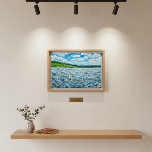 油絵 原画【蒼天と青い花】空と花畑の風景画 絵画 油彩画 インテリア