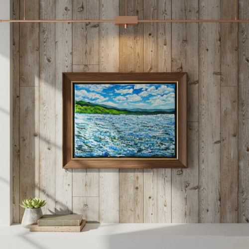 油絵 原画【蒼天と青い花】空と花畑の風景画 絵画 油彩画 インテリア