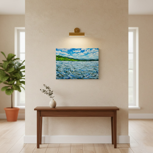 油絵 原画【蒼天と青い花】空と花畑の風景画 絵画 油彩画 インテリア