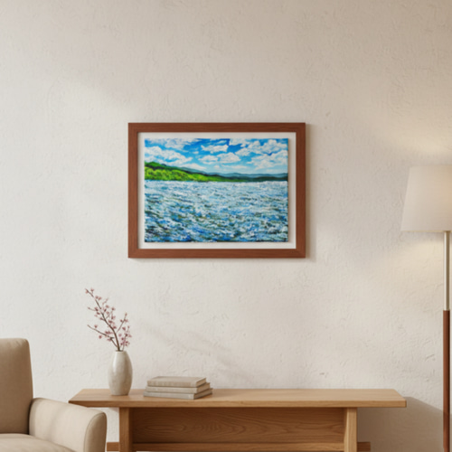 油絵 原画【蒼天と青い花】空と花畑の風景画 絵画 油彩画 インテリア