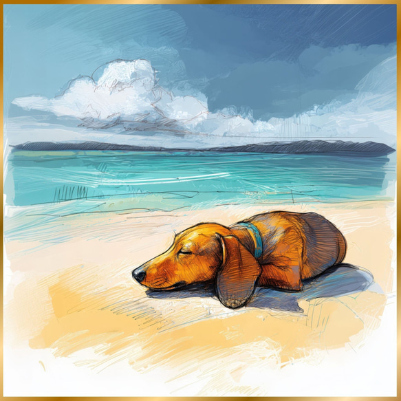 ブランド雑貨総合 原画「ダックスフンドの草原散歩」犬/風景