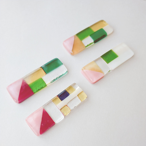 【完売】⁑カラフルモザイクのガラス箸置き⁑暖色カラー 4枚目の画像