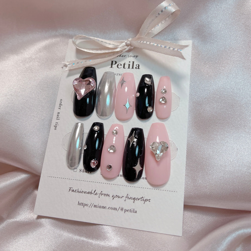 【オーダー】ネイルチップ　ボルドー韓国ワンホン手書きハート推し参戦Y2Kフレンチ d32764f4521a40023cd8b54545a6ae