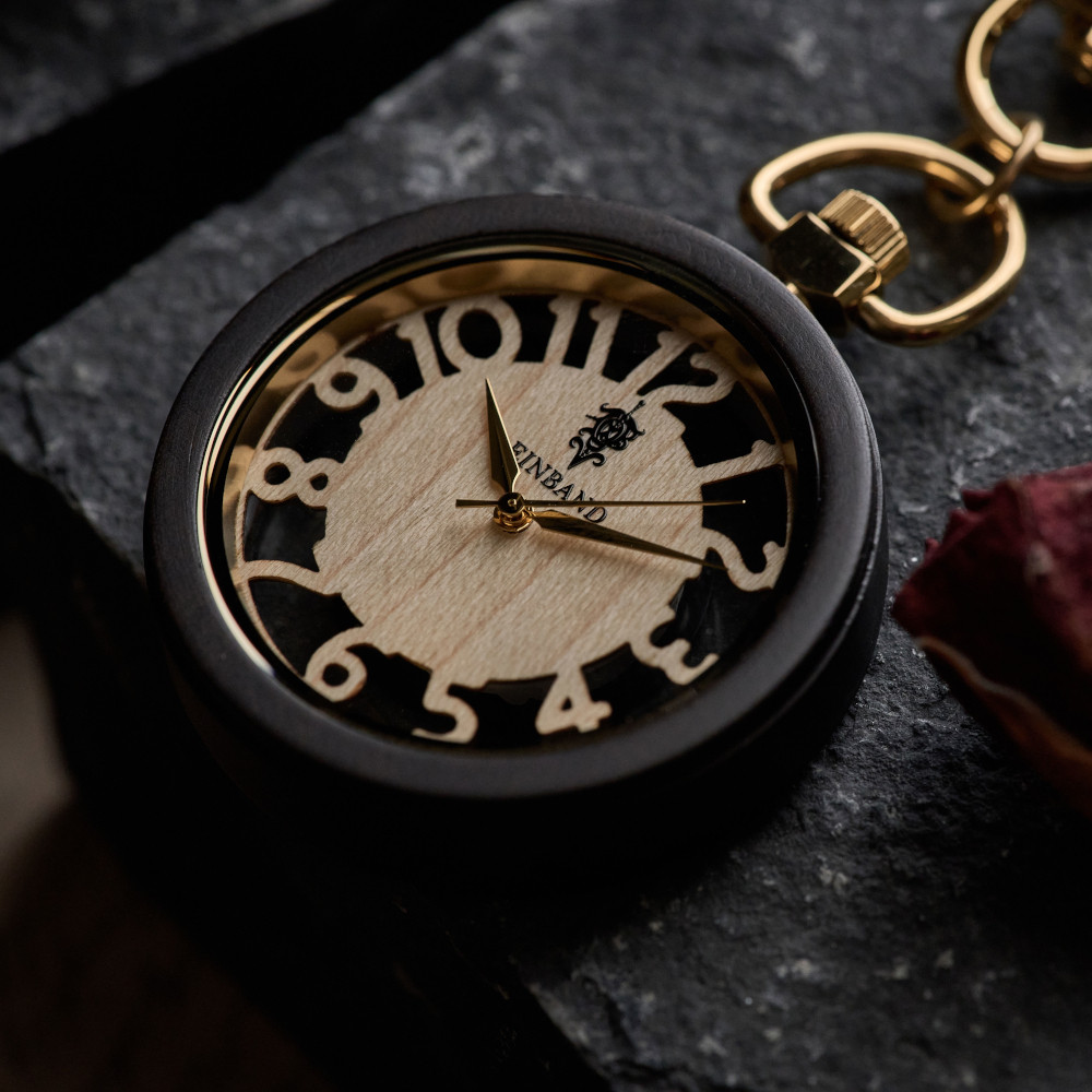 【木製懐中時計】EINBAND Wood Pocket Watch スケルトン 40mm【メイプルウッド文字盤】