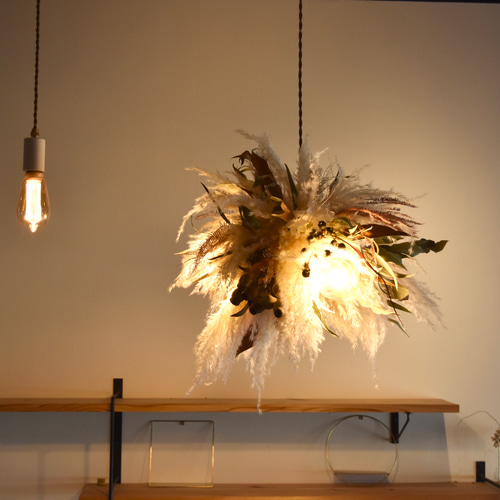 再販×3 紫陽花ドライフラワー3灯ペンダントシーリングライト/LED照明