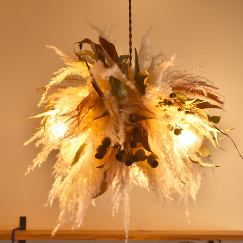 再販×3 【光触媒コーティング済】紫陽花ドライフラワー3灯ペンダント