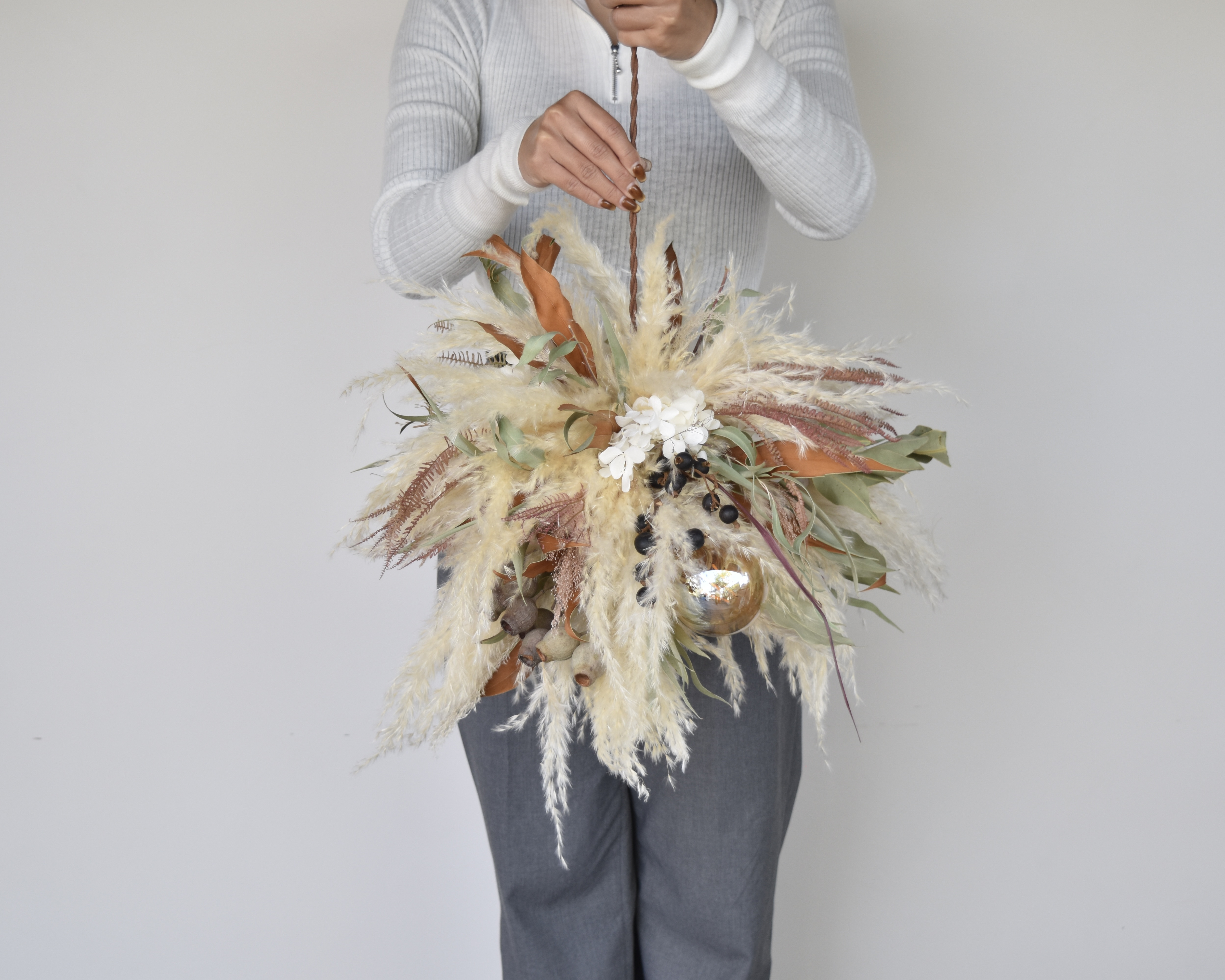 再販×3 【光触媒コーティング済】紫陽花ドライフラワー3灯ペンダントシーリングライト/LED照明