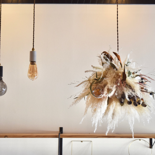 再販×3 紫陽花ドライフラワー3灯ペンダントシーリングライト/LED照明