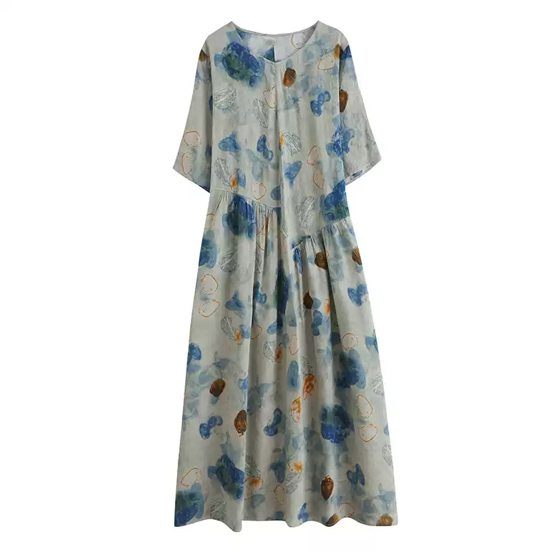 ブラックジャカード綿麻改良チャイナドレススカート女夏雰囲気カジュアルパッチワークリネンワンピース