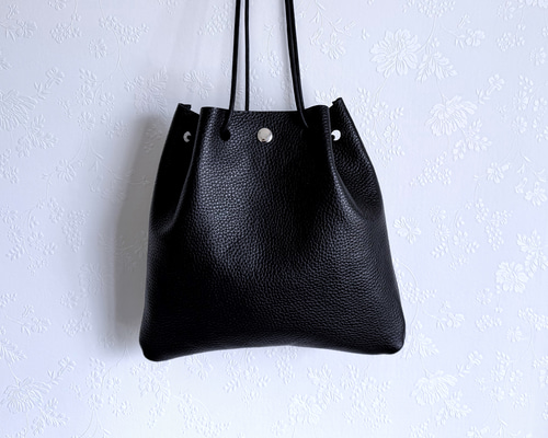 一枚革 巾着 ショルダー バッグ 本革 レザー シボ シュリンク