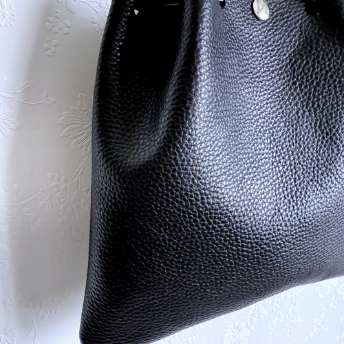 一枚革 巾着 ショルダー バッグ 本革 レザー シボ シュリンク