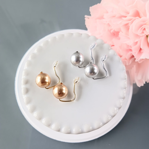 一粒ゴールド（シルバー）パールのネックレスイヤリングセット